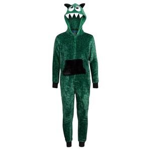 Only Boys DINOSAUR PAJAMAS Size Medium 8/10 Hooded Green Full Zip Pockets